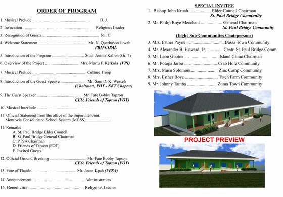 Order of programme for the ground breaking ceremony