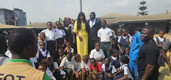 Group photograph with pupils and staff