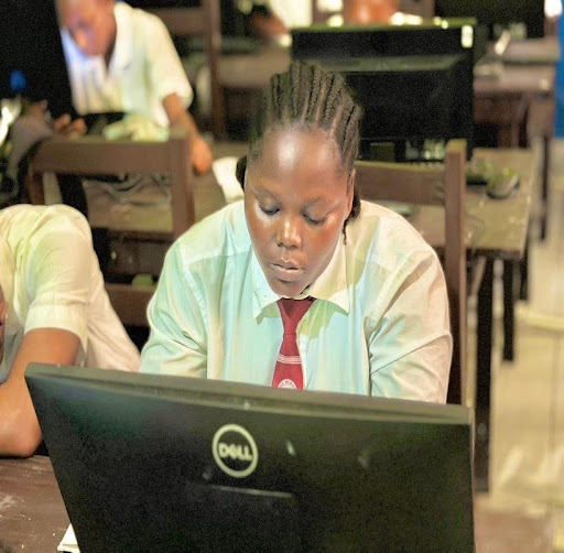 A student at the computer lab connected through the Starlink internet donation